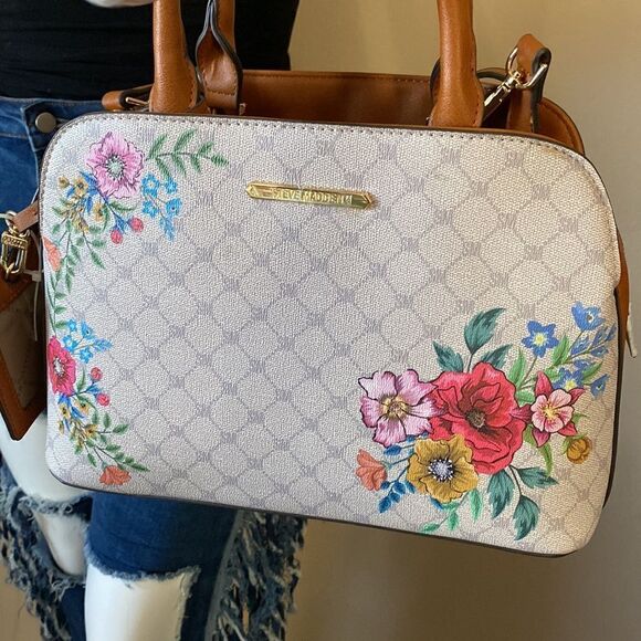 NWT Steve Madden (BFelipe) Satchel/ Crossbody Bag SM Logo w / Floral Design - Picture 12 of 16